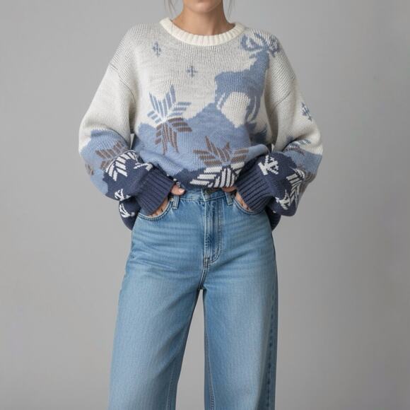 90s Nordic Cozy Winter Scandi Hygge Crewneck Pullover Sweater Minimalist Sz M - Picture 2 of 9